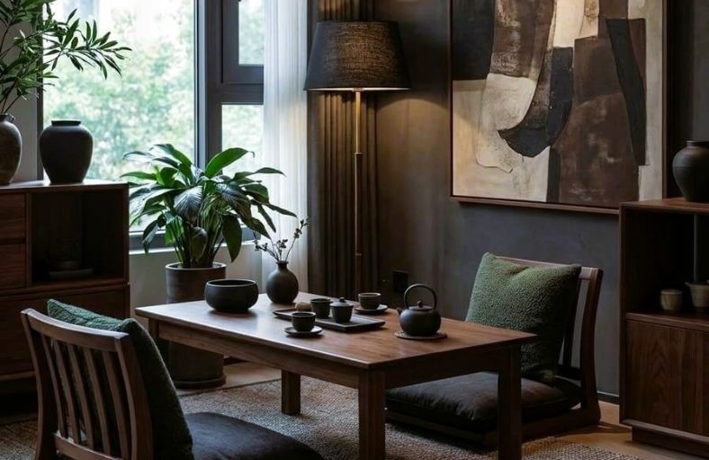 23 Atmospheric Dark Japandi Living Room Ideas That Feel Quietly Dramatic Dark Japandi Living Room Ideas